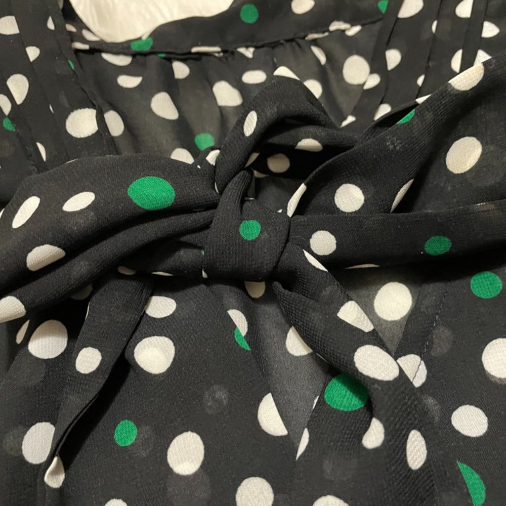 Banana Republic Factory Tie-Neck Black with White & green Polka dot Print XL - Picture 2 of 12